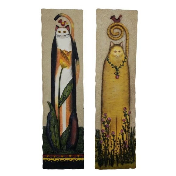 Vintage E. Smithson 3D Cat Wall Plaques - Whimsical Folk Art Decor Set of 2 - Picture 1 of 9